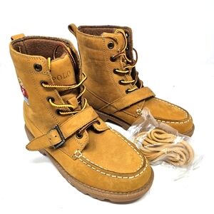 New Polo‎ Ralph Lauren Bear Ranger Hi II Leather Boots Wheat Brown Youth Size 2.